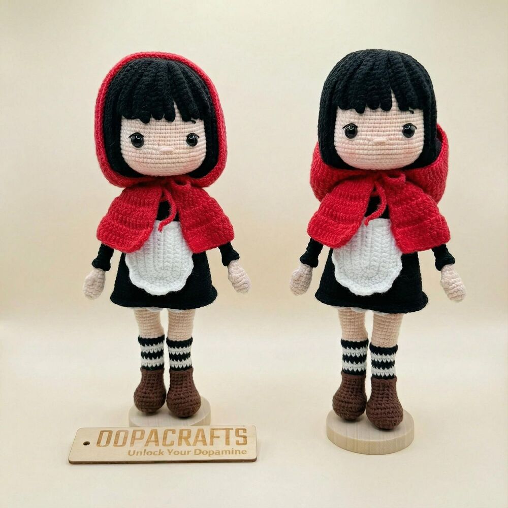 Crochet girl with Little Red Riding Hood Doll – Amigurumi Girl doll